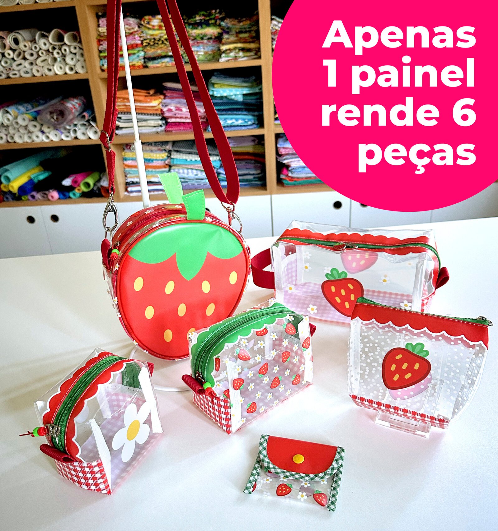 Plástico Estampado - Painel Bolsa Morango
