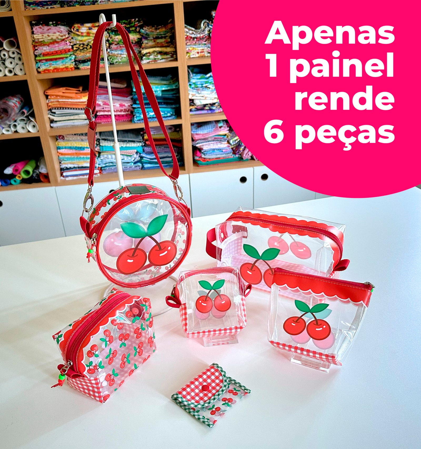 Plástico Estampado - Painel Bolsa Redonda (modelo Cereja)