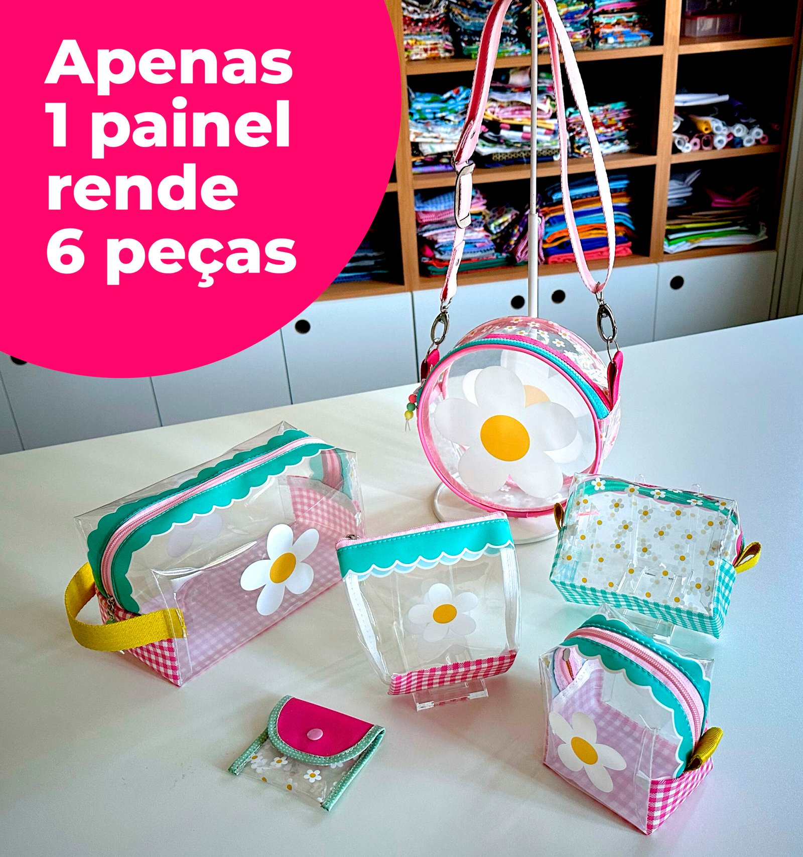 Plástico Estampado - Painel Bolsa Redonda (modelo Flor Branca)