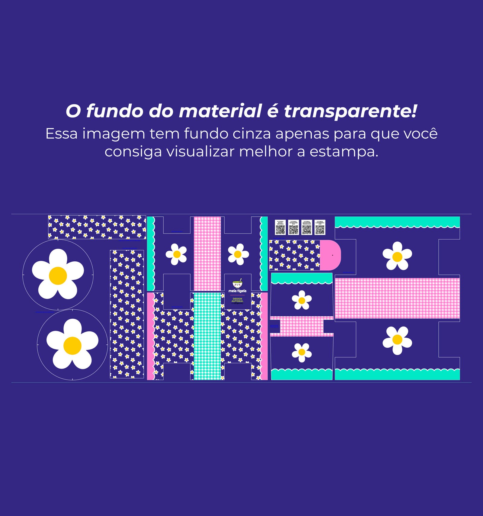 Plástico Estampado - Painel Bolsa Redonda (modelo Flor Branca) - Imagem 13