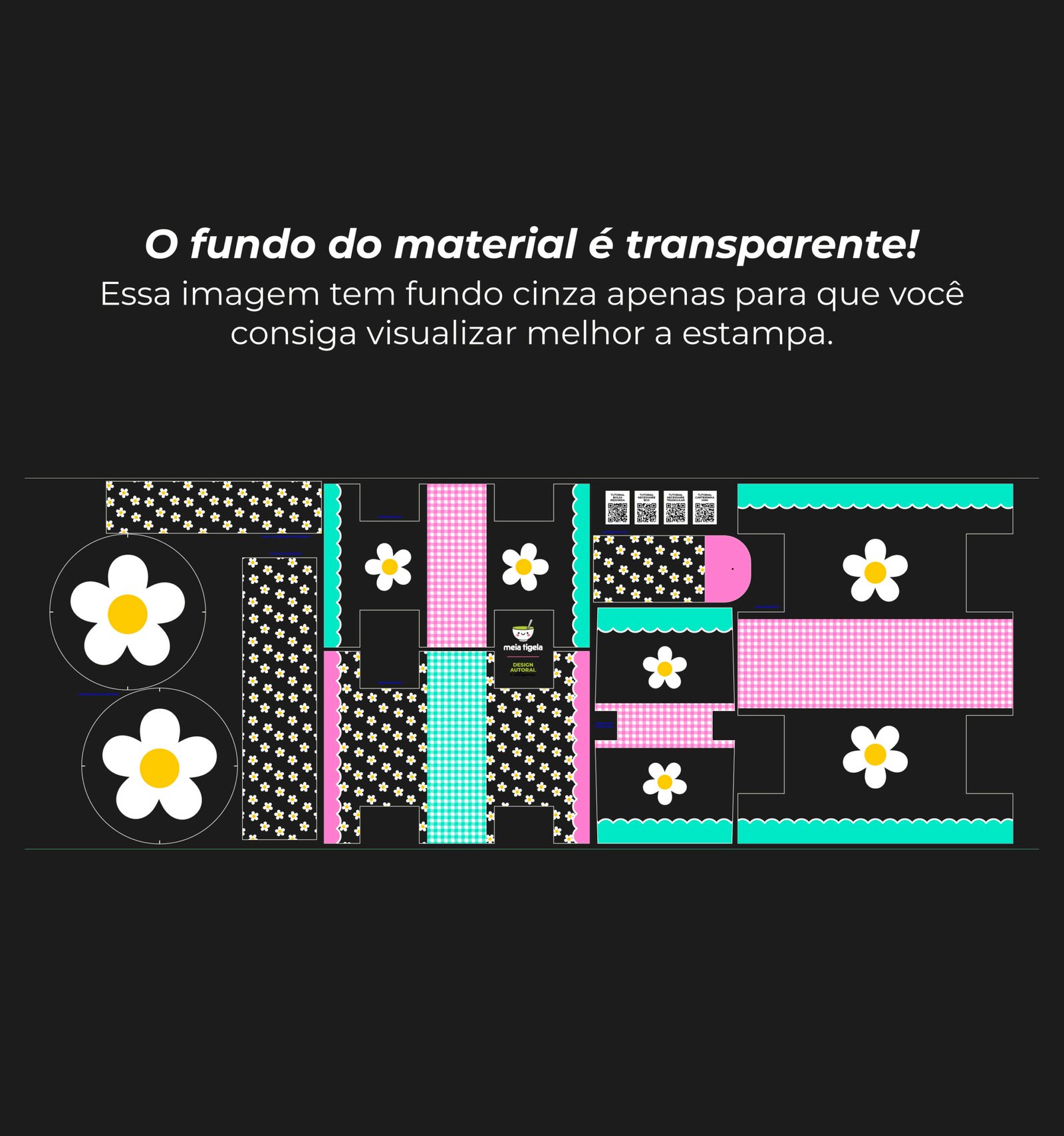 Plástico Estampado - Painel Bolsa Redonda (modelo Flor Branca) - Imagem 6