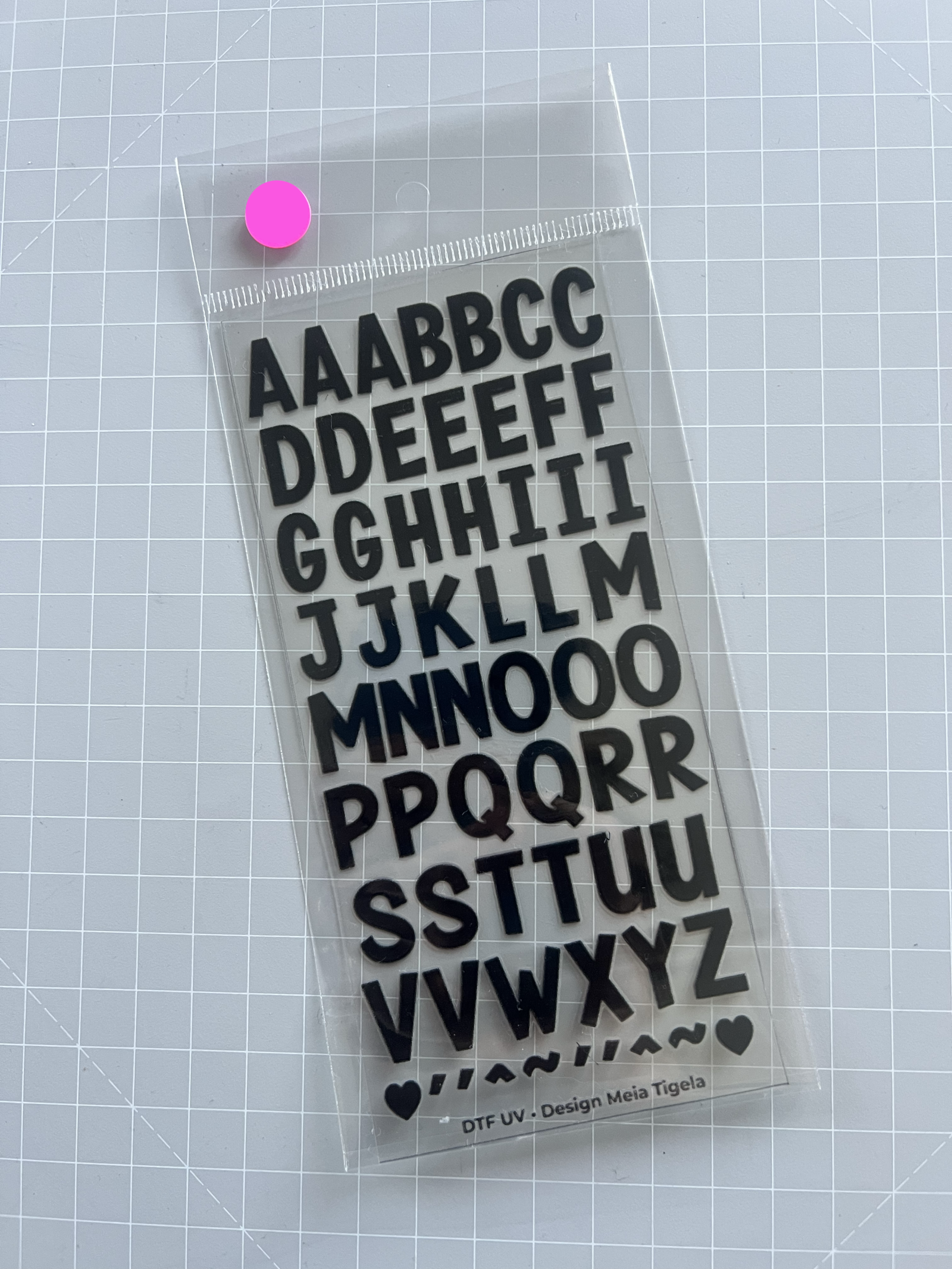 Cartela de Adesivos DTF - Alfabeto 1 (em preto)