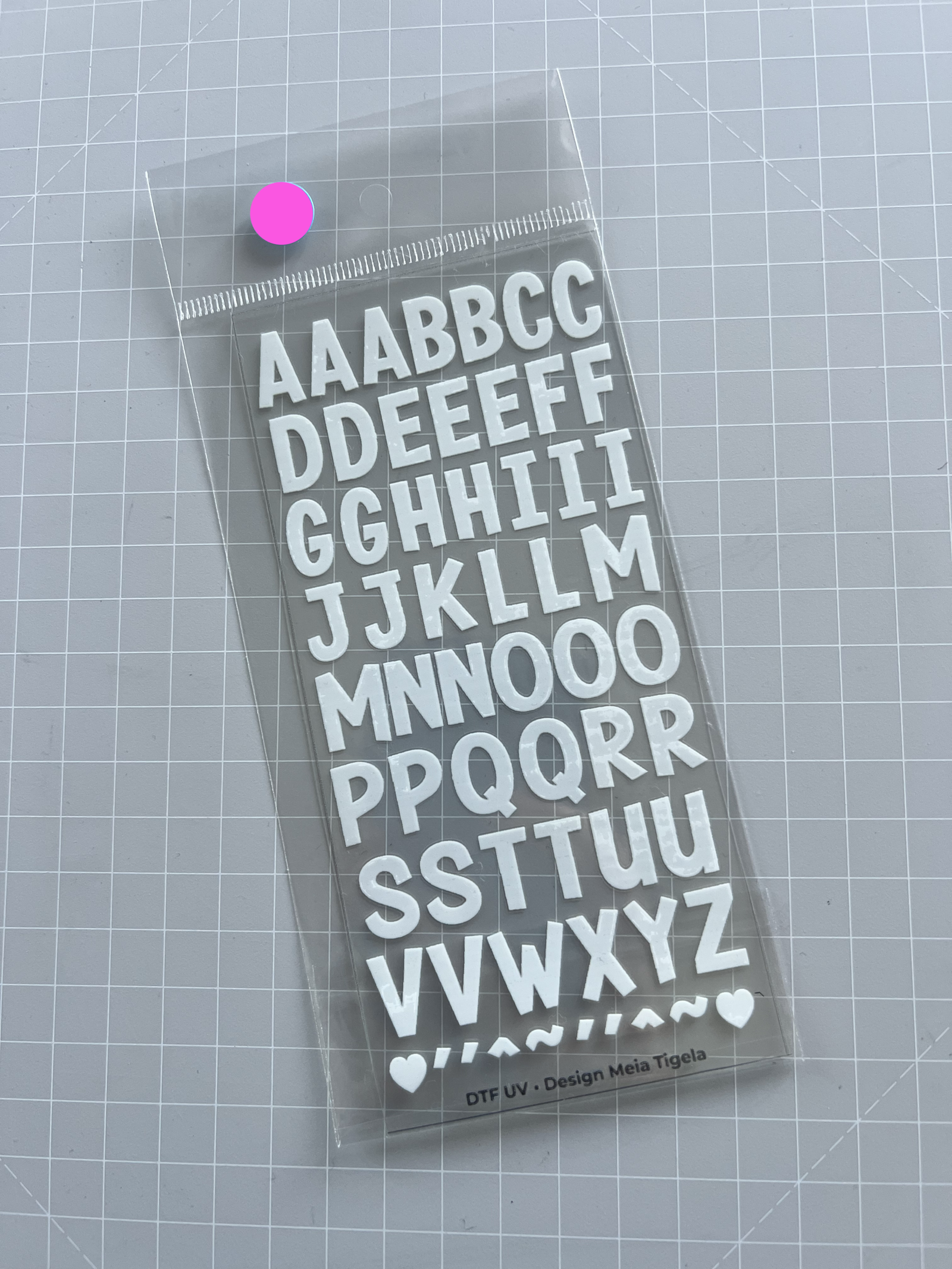 Cartela de Adesivos DTF - Alfabeto 1 (em branco)