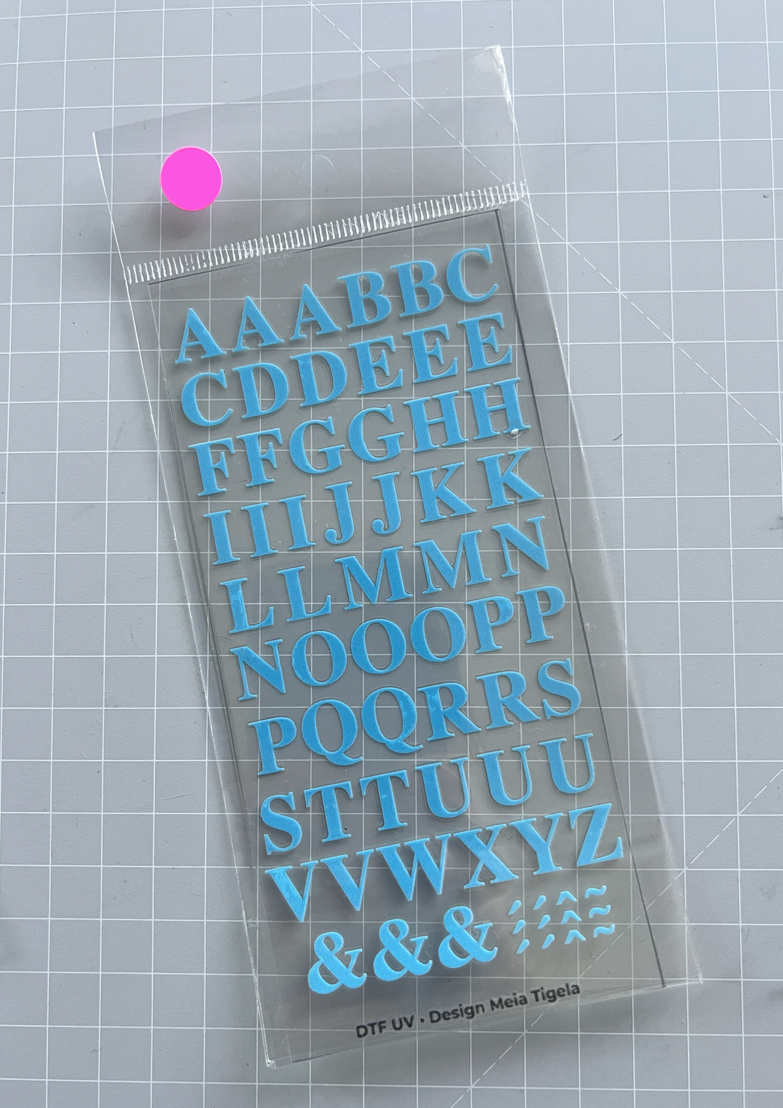 Cartela de Adesivos DTF - Alfabeto 2 (em azul)