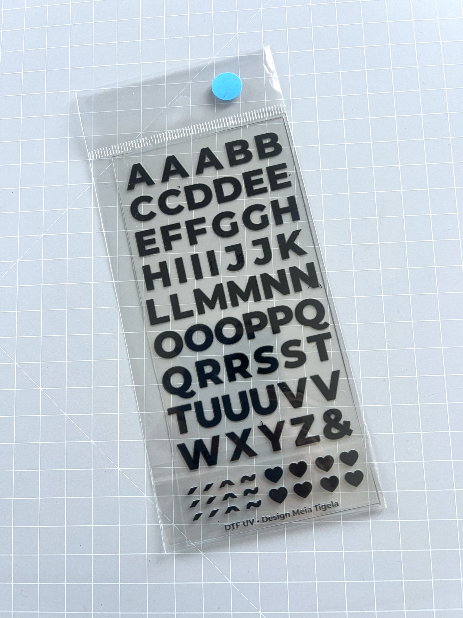 Cartela de Adesivos DTF - Alfabeto 3 (em preto)
