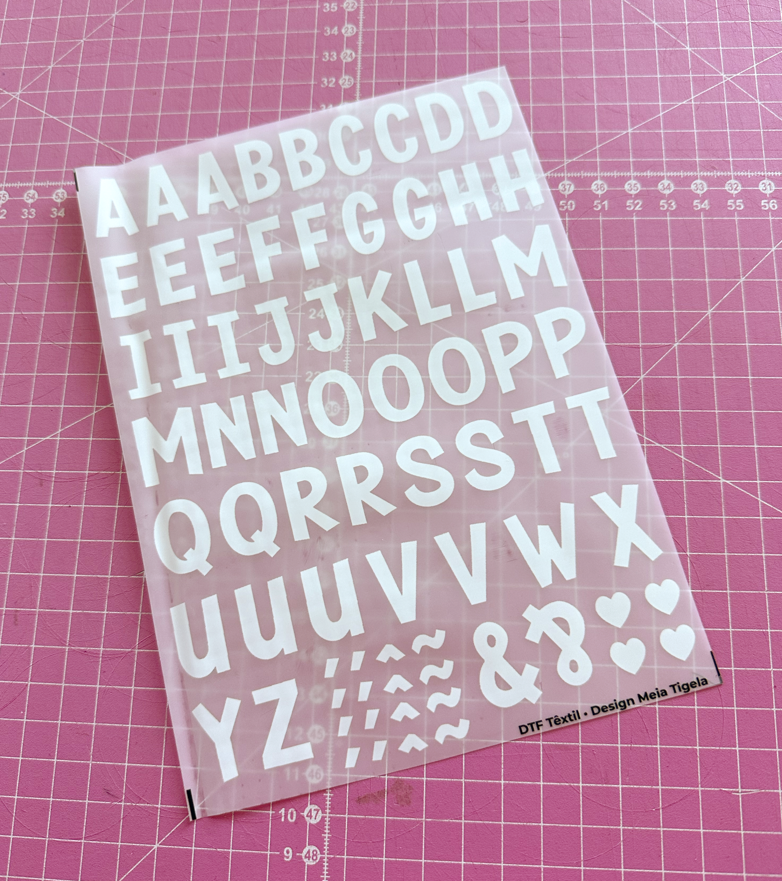 Cartela de Adesivos DTF - Alfabeto Modelo 4 (em branco)
