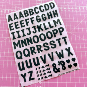 Cartela de Adesivos DTF - Alfabeto Modelo 4 (em preto)