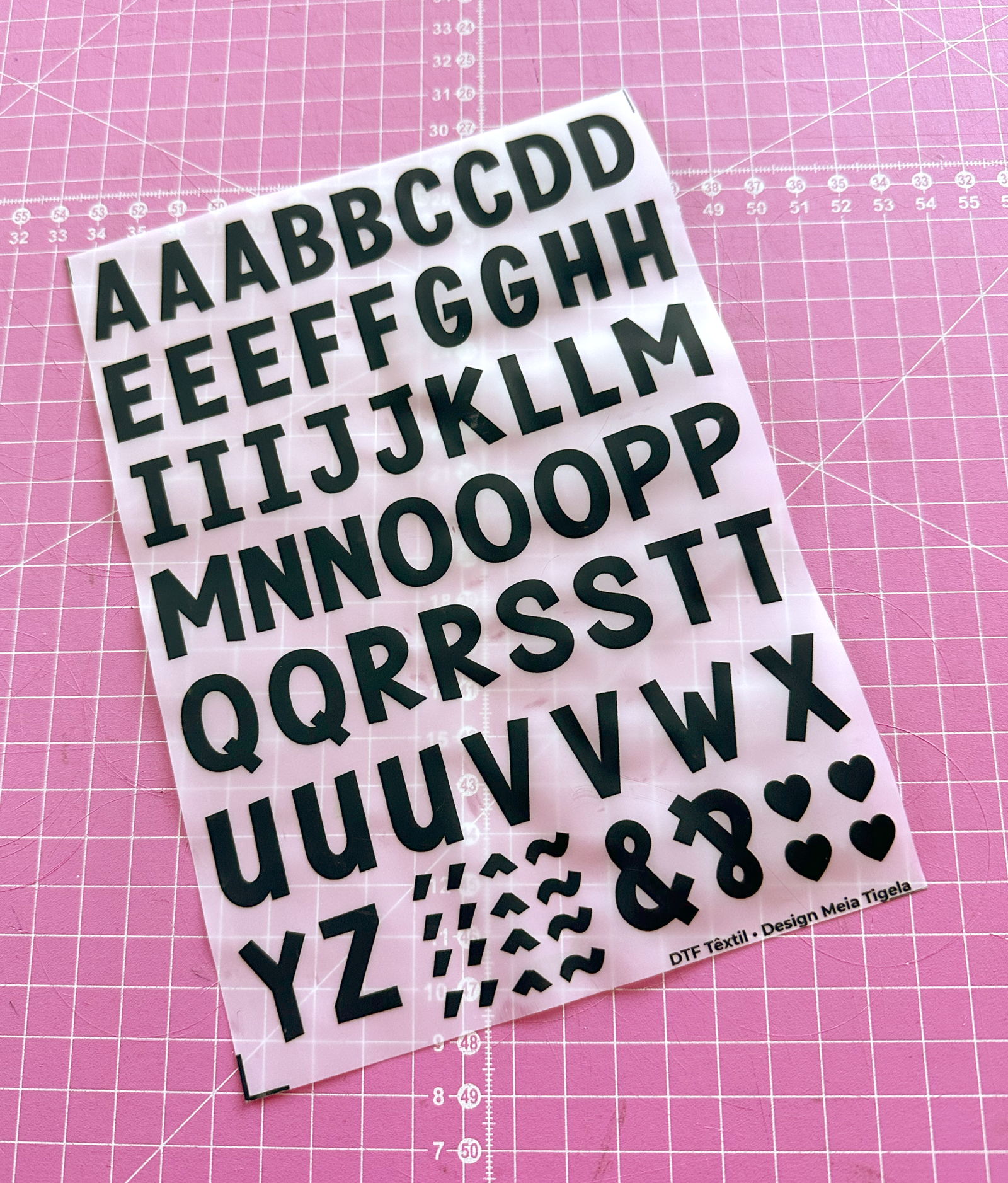 Cartela de Adesivos DTF - Alfabeto Modelo 4 (em preto)