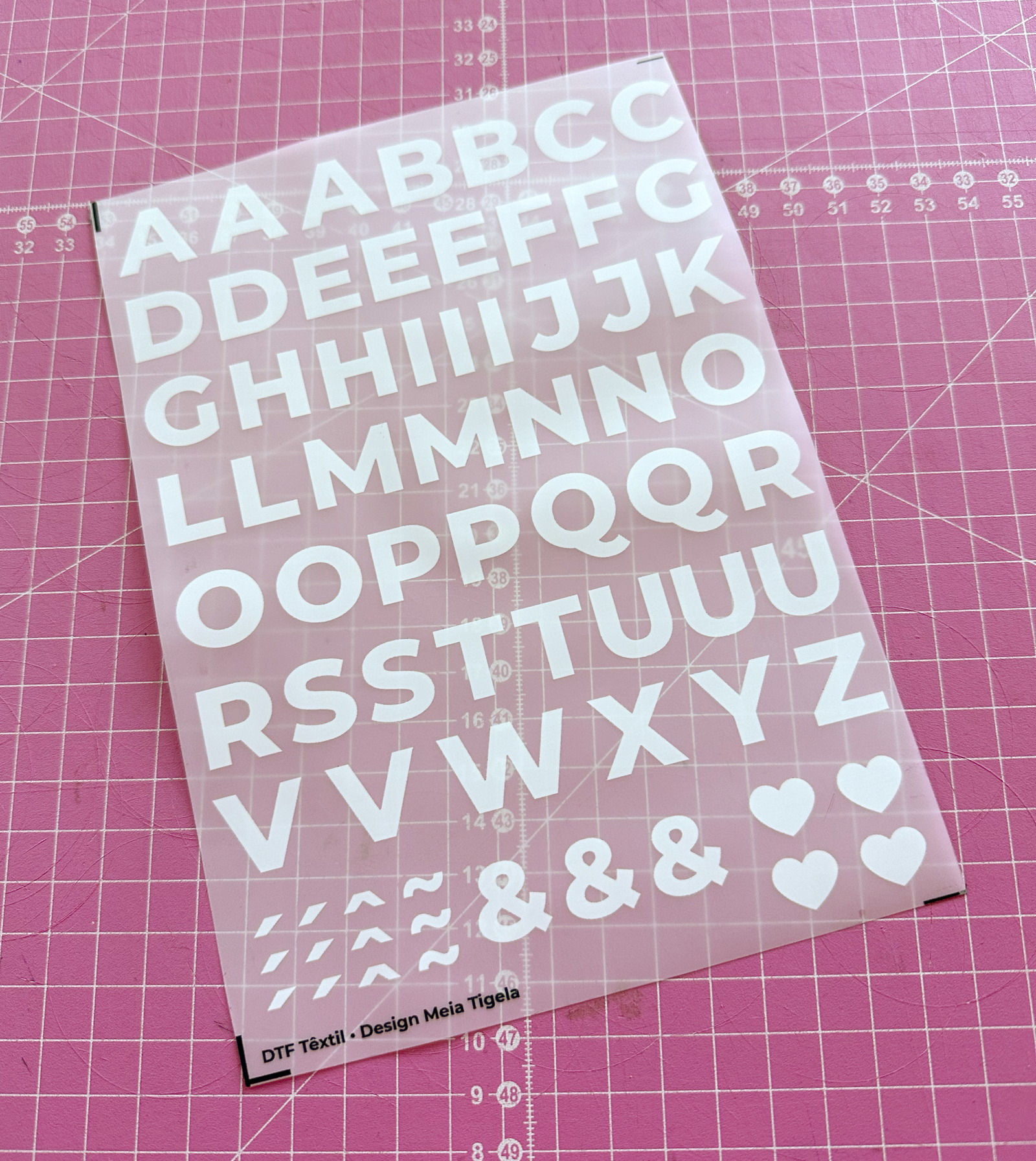Cartela de Adesivos DTF - Alfabeto Modelo 2 (em branco)