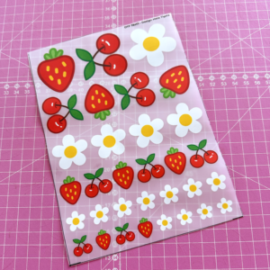 Cartela de Adesivos DTF - Morangos, cerejas e flores