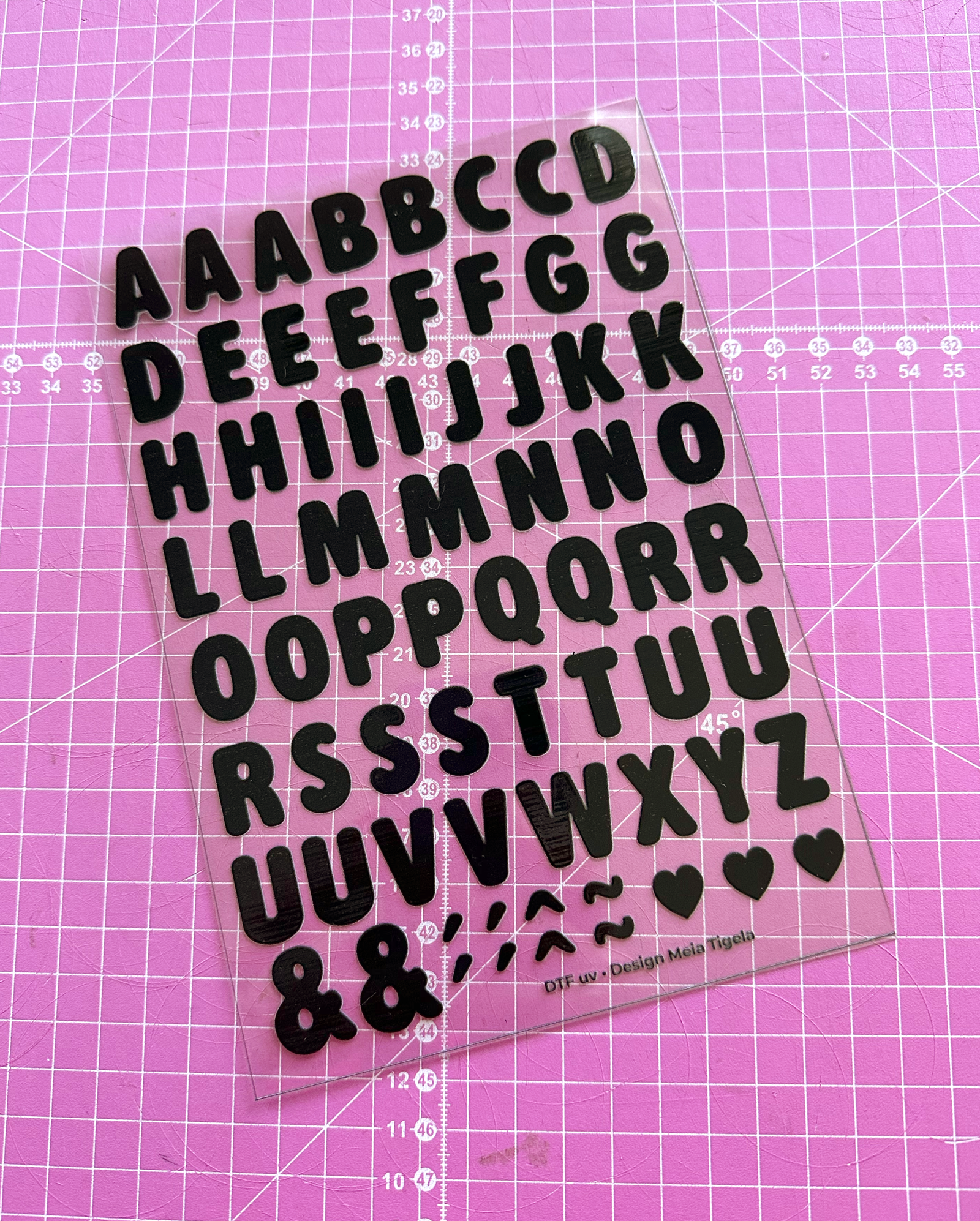 Cartela de Adesivos DTF - Alfabeto Modelo 1 (em preto)