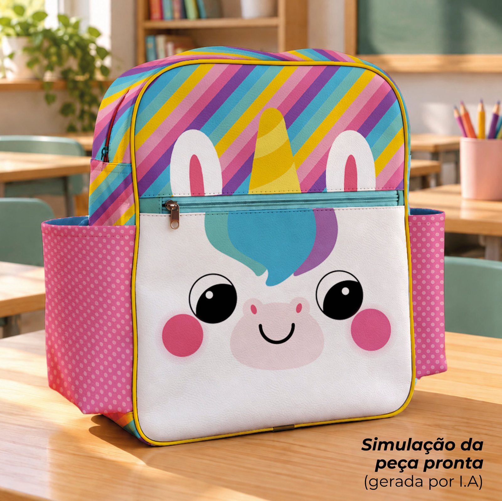 Mochila Grande - painel estampado UNICÓRNIO