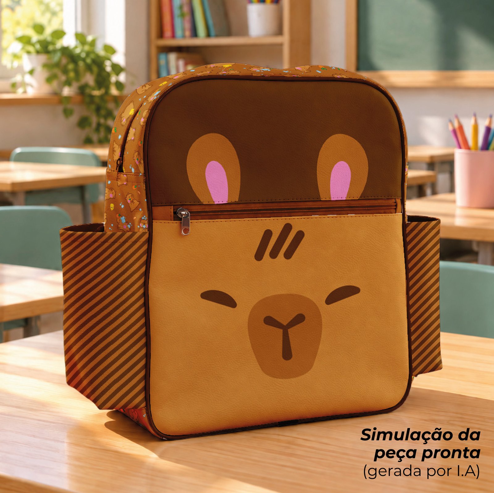 Mochila Grande - painel estampado CAPIVARA