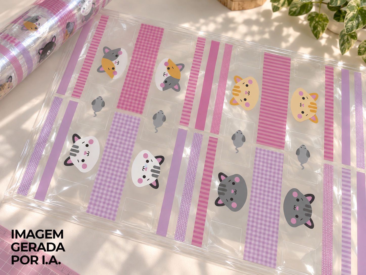 Plástico Estampado - Painel Necessaire MINI Gatinhos