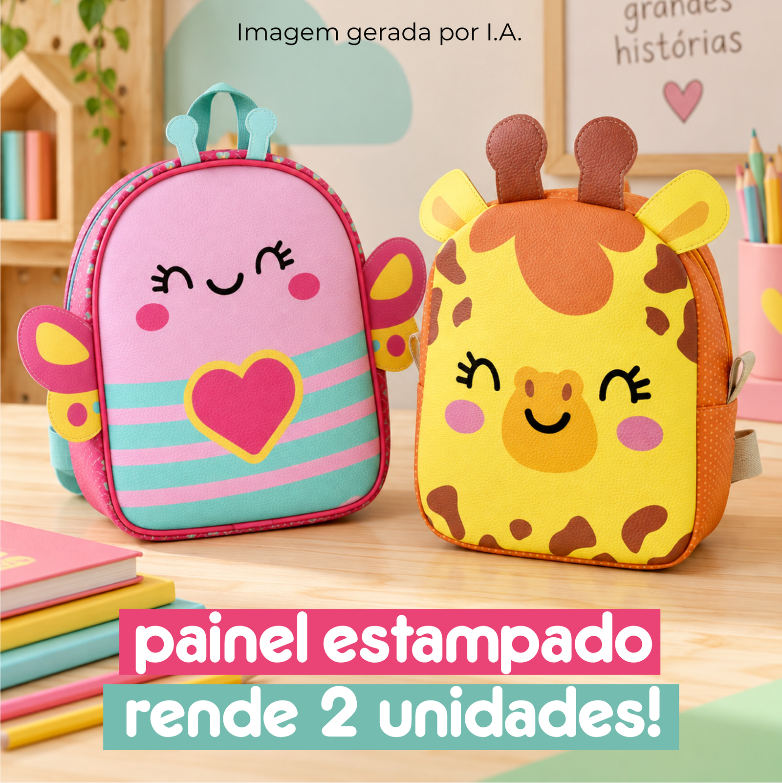 Mochila média Coleção Bichinhos - PAINEL ESTAMPADO