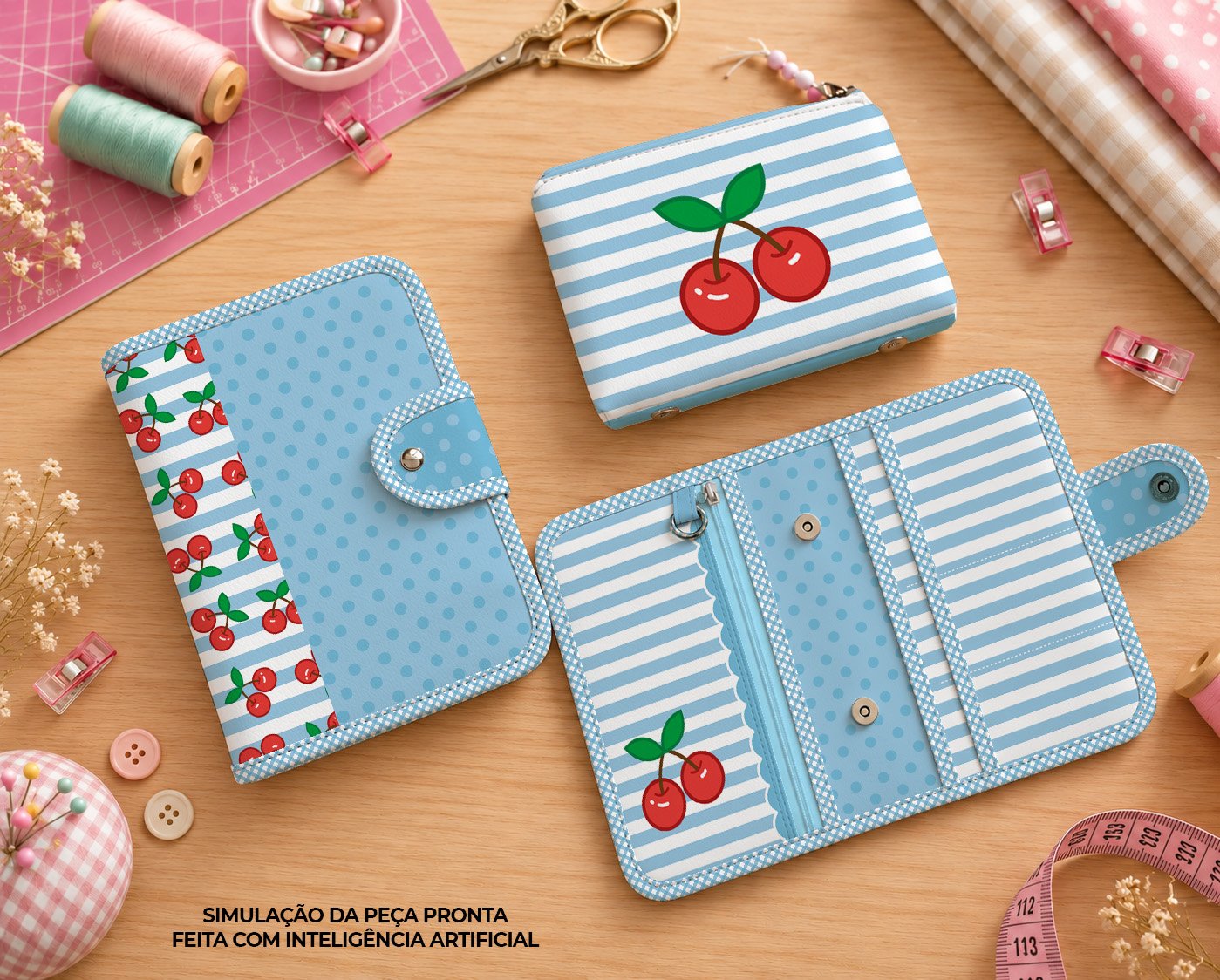 Pasta Organizadora tamanho A5 - PAINEL ESTAMPADO - CEREJA