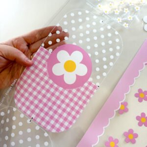 Kit Escolar Plástico - Painel estampado - FLOR BRANCA