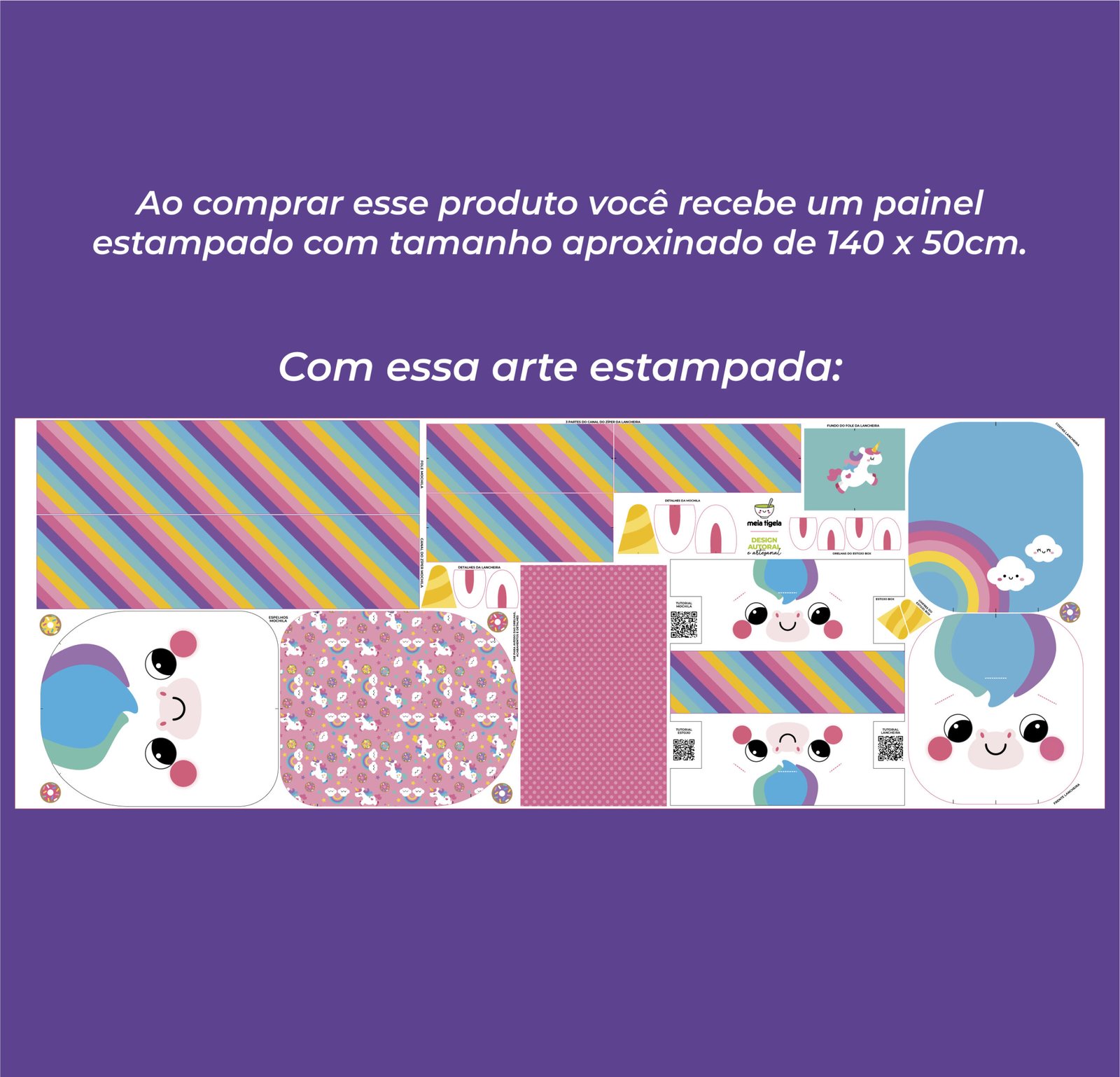 Painel Passeio - estampa Unicórnio (rende 3 peças) - Imagem 2